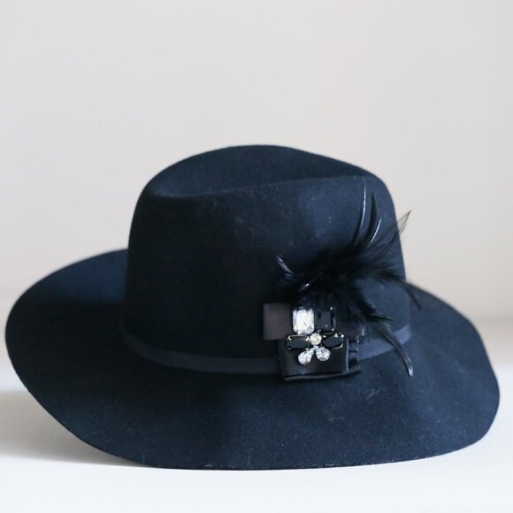 August Hat Company Black Wool Hat w Rhinestone - Picture 3 of 8